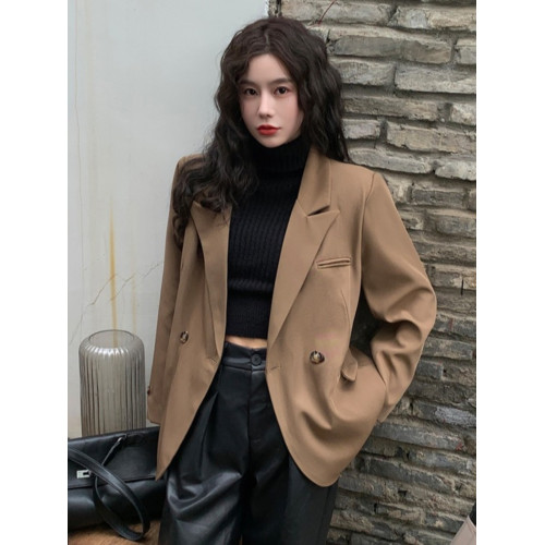 大碼高級感長袖西裝外套女裝秋季氣質黑色小西服胖MM顯瘦寬松上衣 大碼高級感長袖西裝外套女裝秋季氣質黑色小西服胖MM顯瘦寬松上衣