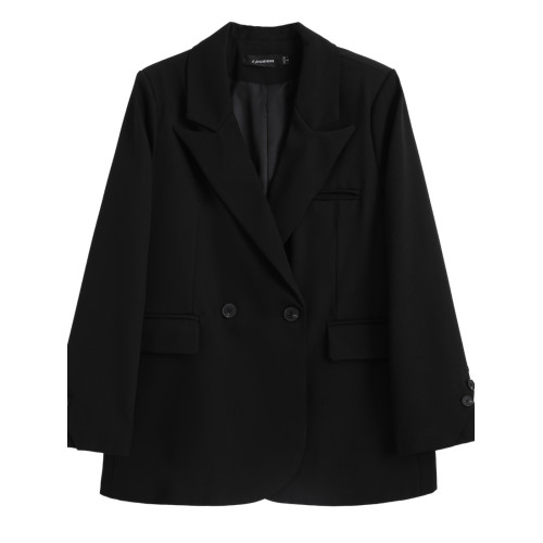 大碼高級感長袖西裝外套女裝秋季氣質黑色小西服胖MM顯瘦寬松上衣 大碼高級感長袖西裝外套女裝秋季氣質黑色小西服胖MM顯瘦寬松上衣