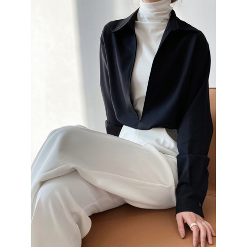 曡穿白色襯衫女秋冬設計感小衆高級感寬松慵懶風長袖法式V領上衣