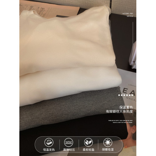 打底衫女內搭秋冬2025新款灰色圓領長袖t恤黑色磨毛正肩修身上衣