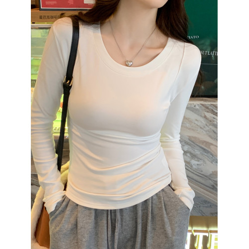 打底衫女內搭秋冬2025新款灰色圓領長袖t恤黑色磨毛正肩修身上衣