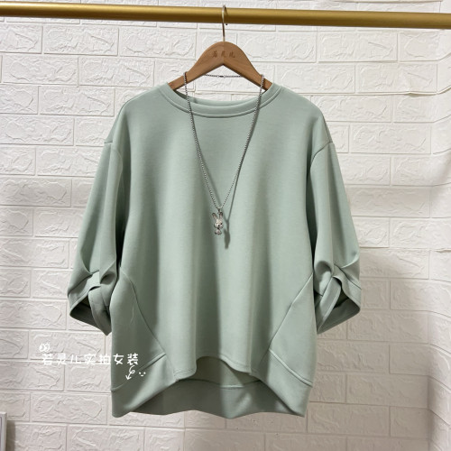 春夏新款韓版五分袖前短後長胖mm遮肚遮肉顯瘦大碼女裝上衣