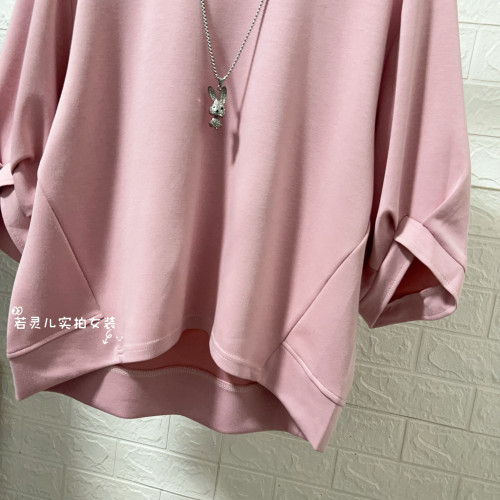 春夏新款韓版五分袖前短後長胖mm遮肚遮肉顯瘦大碼女裝上衣