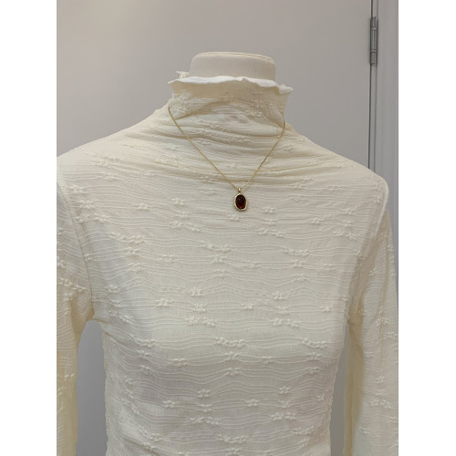 法式半高領正肩修身長袖打底衫女秋冬加絨蕾絲木耳邊內搭別致上衣