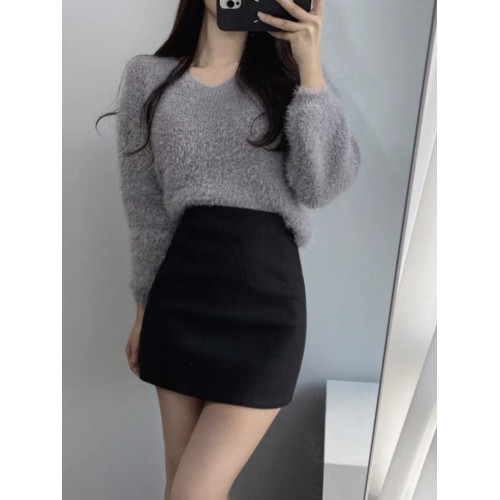 灰色毛呢一步裙短款女秋冬2025新款半身裙高腰緊身a字裙包臀短裙 灰色毛呢一步裙短款女秋冬2025新款半身裙高腰緊身a字裙包臀短裙