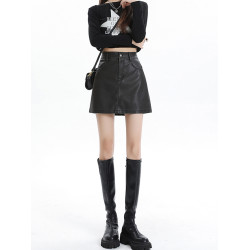 黑色短裙高腰A字裙半身裙女2025夏秋季新款皮裙包臀裙子PU一步裙