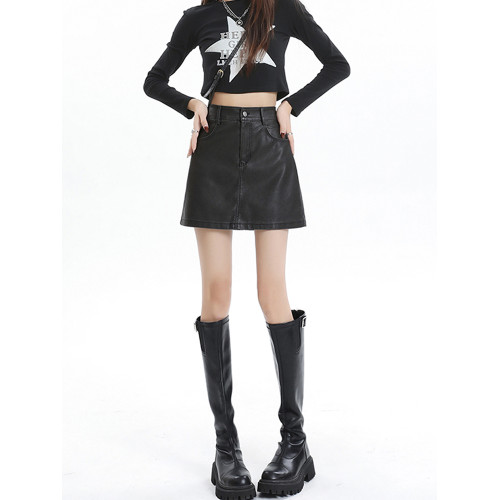 黑色短裙高腰A字裙半身裙女2025夏秋季新款皮裙包臀裙子PU一步裙 黑色短裙高腰A字裙半身裙女2025夏秋季新款皮裙包臀裙子PU一步裙
