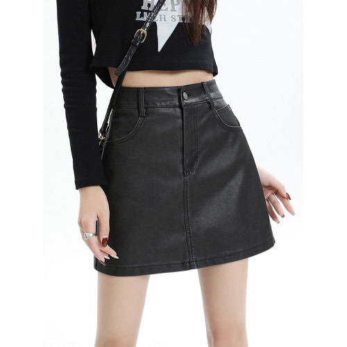 黑色短裙高腰A字裙半身裙女2025夏秋季新款皮裙包臀裙子PU一步裙 黑色短裙高腰A字裙半身裙女2025夏秋季新款皮裙包臀裙子PU一步裙