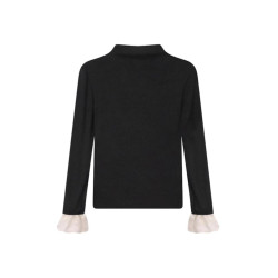 黑色半高領打底衫女秋冬加絨撞色純欲設計感喇叭袖荷葉邊內搭上衣