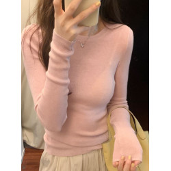 韓系小香風針織打底衫女秋冬洋氣設計感修身顯瘦毛衣內搭T恤上衣