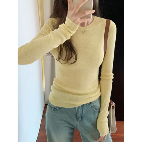 韓系小香風針織打底衫女秋冬洋氣設計感修身顯瘦毛衣內搭T恤上衣