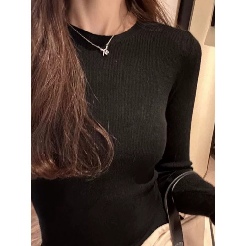 韓系小香風針織打底衫女秋冬洋氣設計感修身顯瘦毛衣內搭T恤上衣