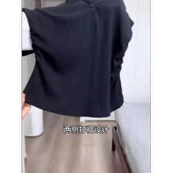 大碼純棉V領黑色短袖T恤女2025年夏季胖mm收腰顯瘦設計感排釦上衣