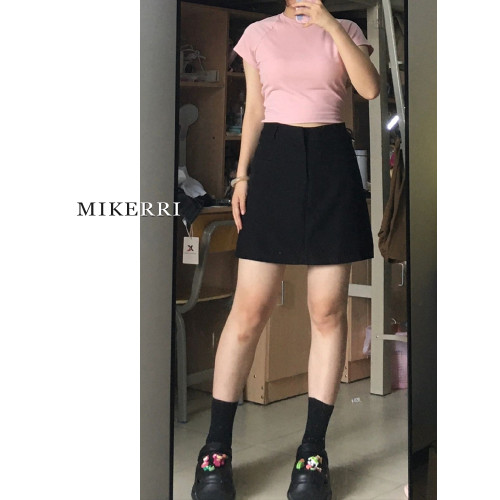 黑色西裝短裙女夏季大碼胖mm高腰顯瘦梨型身材遮肚子a字半身裙子 黑色西裝短裙女夏季大碼胖mm高腰顯瘦梨型身材遮肚子a字半身裙子