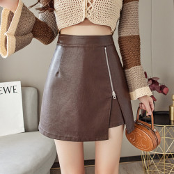 pu皮裙女短裙春秋2025新款內襯超火高腰包臀a字黑色開叉OL半身裙