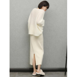 imoko.針織半身裙丨春秋冬季米白色優雅溫柔中長裙包臀裙長裙女潮