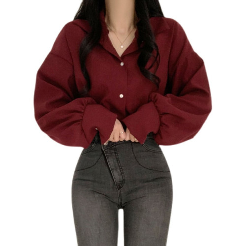 大碼法式氣質泡泡袖長袖襯衫早秋款胖mm寬松顯瘦設計感小衆上衣女