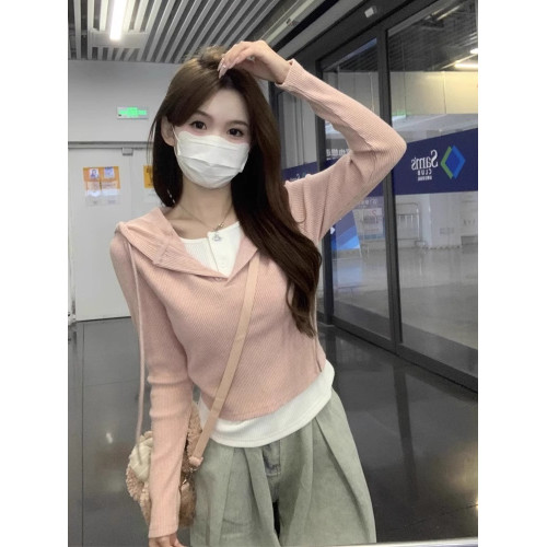 假兩件衛衣長袖t恤女秋冬2025新款修身設計感小衆打底衫連帽上衣 假兩件衛衣長袖t恤女秋冬2025新款修身設計感小衆打底衫連帽上衣