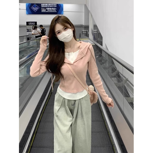 假兩件衛衣長袖t恤女秋冬2025新款修身設計感小衆打底衫連帽上衣 假兩件衛衣長袖t恤女秋冬2025新款修身設計感小衆打底衫連帽上衣