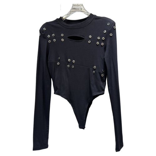 網紅同款2025秋季新款辣妹金屬鉚釘設計連體底褲修身長袖T恤衫女