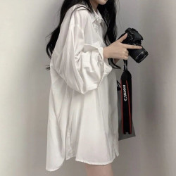 2025春秋新款大碼胖mm防曬襯衫女寬松BF風中長款上衣心機長袖襯衣