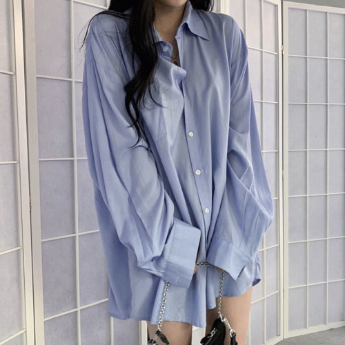 2025春秋新款大碼胖mm防曬襯衫女寬松BF風中長款上衣心機長袖襯衣