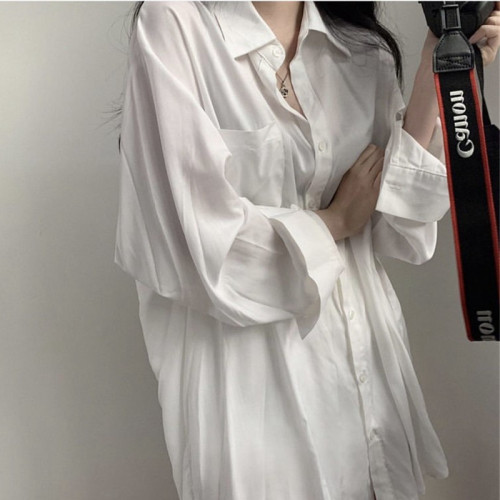 2025春秋新款大碼胖mm防曬襯衫女寬松BF風中長款上衣心機長袖襯衣