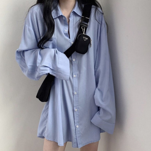 2025春秋新款大碼胖mm防曬襯衫女寬松BF風中長款上衣心機長袖襯衣