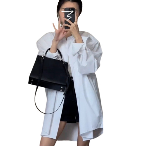 2025早秋新款白色襯衫外套秋冬氣質女裝小個子寬松襯衣高級感上衣