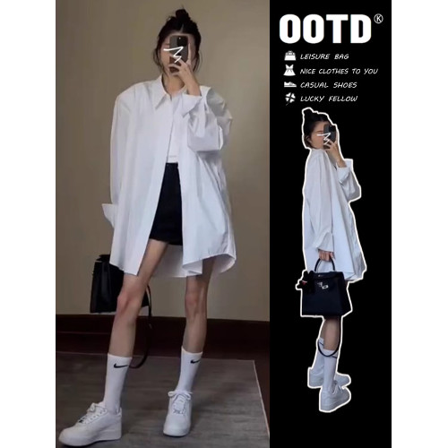 2025早秋新款白色襯衫外套秋冬氣質女裝小個子寬松襯衣高級感上衣