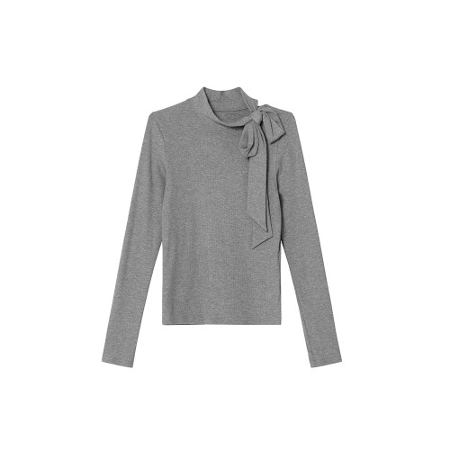 你好卡農 立領綁帶修身針織打底衫女秋冬新款設計感內搭長袖上衣