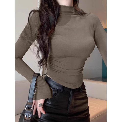 緊身德絨半高領打底衫女秋冬2025新款美拉德內搭短款純欲茶藝上衣 緊身德絨半高領打底衫女秋冬2025新款美拉德內搭短款純欲茶藝上衣