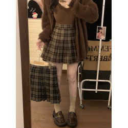 咖色格子百褶裙女a字半身裙秋冬2025新款高腰顯瘦格紋半裙jk短裙