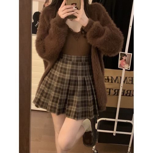 咖色格子百褶裙女a字半身裙秋冬2025新款高腰顯瘦格紋半裙jk短裙 咖色格子百褶裙女a字半身裙秋冬2025新款高腰顯瘦格紋半裙jk短裙