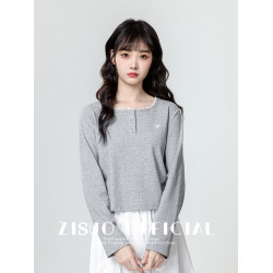 灰色長袖t恤女2026春秋季新款韓版蕾絲邊內搭打底衫顯瘦短款上衣