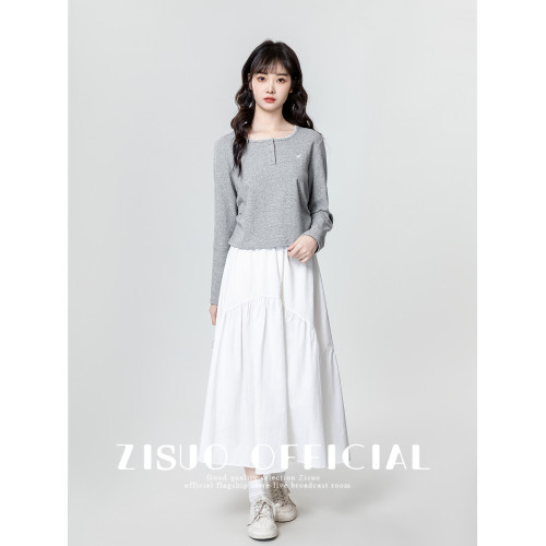 灰色長袖t恤女2026春秋季新款韓版蕾絲邊內搭打底衫顯瘦短款上衣