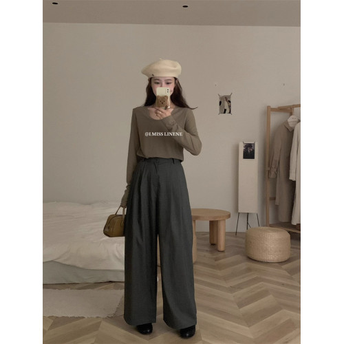 基礎款u領內搭長袖t恤女秋冬時髦感穿搭低領打底衫溫柔氛圍感上衣