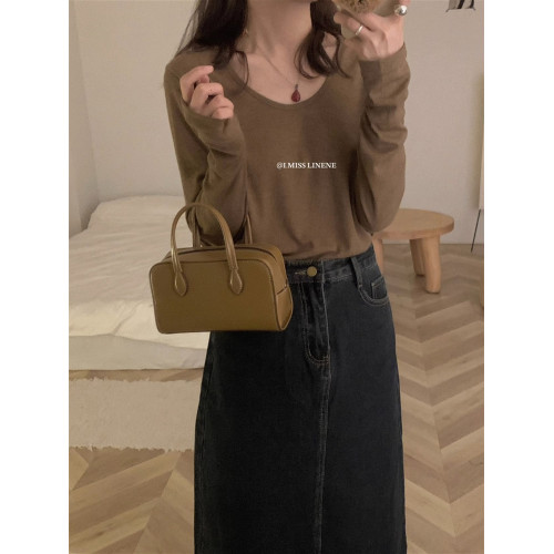 基礎款u領內搭長袖t恤女秋冬時髦感穿搭低領打底衫溫柔氛圍感上衣