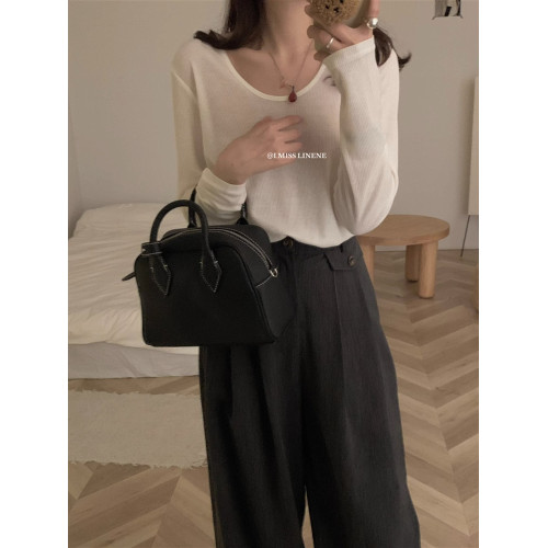 基礎款u領內搭長袖t恤女秋冬時髦感穿搭低領打底衫溫柔氛圍感上衣