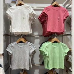 日單2024夏季款bm上衣辣妹t恤女裝圓領短袖T恤高腰修身打底465760