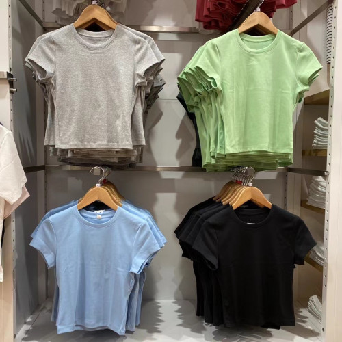 日單2024夏季款bm上衣辣妹t恤女裝圓領短袖T恤高腰修身打底465760