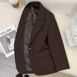 巧克力色西裝外套女2025春秋新款高級感休閒顯瘦炸街氣質小衆西服