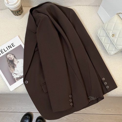 巧克力色西裝外套女2025春秋新款高級感休閒顯瘦炸街氣質小衆西服 巧克力色西裝外套女2025春秋新款高級感休閒顯瘦炸街氣質小衆西服