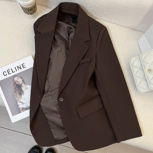 巧克力色西裝外套女2025春秋新款高級感休閒顯瘦炸街氣質小衆西服 巧克力色西裝外套女2025春秋新款高級感休閒顯瘦炸街氣質小衆西服