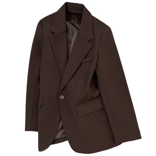 巧克力色西裝外套女2025春秋新款高級感休閒顯瘦炸街氣質小衆西服 巧克力色西裝外套女2025春秋新款高級感休閒顯瘦炸街氣質小衆西服