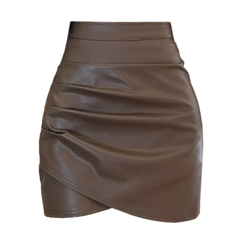 千禧辣妹緊身包臀pu皮短裙女秋季款高腰顯瘦不規則a字褶皺半身裙 千禧辣妹緊身包臀pu皮短裙女秋季款高腰顯瘦不規則a字褶皺半身裙