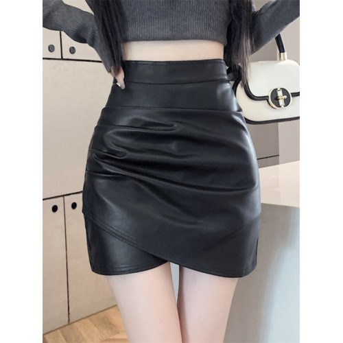 千禧辣妹緊身包臀pu皮短裙女秋季款高腰顯瘦不規則a字褶皺半身裙 千禧辣妹緊身包臀pu皮短裙女秋季款高腰顯瘦不規則a字褶皺半身裙