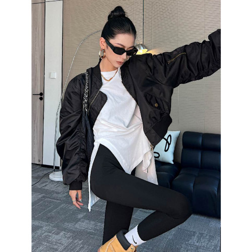 白色內搭t恤女裝2025早秋新款圓領不規則修身收腰開叉上衣打底衫 白色內搭t恤女裝2025早秋新款圓領不規則修身收腰開叉上衣打底衫