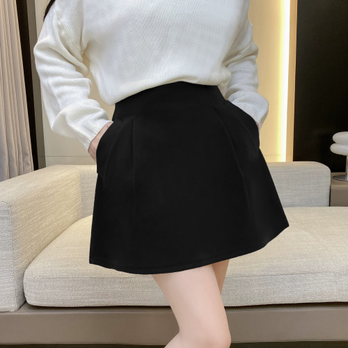 秋冬款毛呢料高腰繖裙女新款高級感濶挺蓬蓬a字花苞半身裙褲 秋冬款毛呢料高腰繖裙女新款高級感濶挺蓬蓬a字花苞半身裙褲