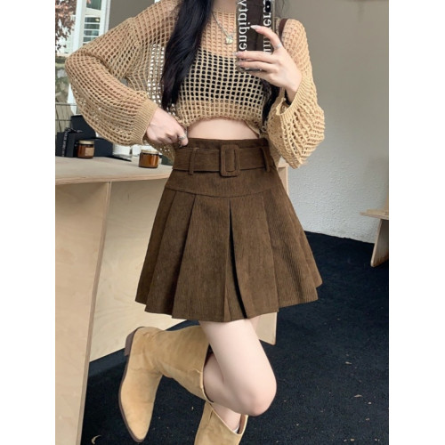 大碼胖mm燈芯絨百褶短裙女新款a字裙子復古百搭高腰顯瘦半身裙潮 大碼胖mm燈芯絨百褶短裙女新款a字裙子復古百搭高腰顯瘦半身裙潮